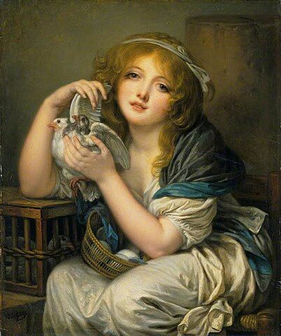 『鳩と少女』　1799年頃　ジャン＝バティスト・グルーズ　ウォレス・コレクション蔵