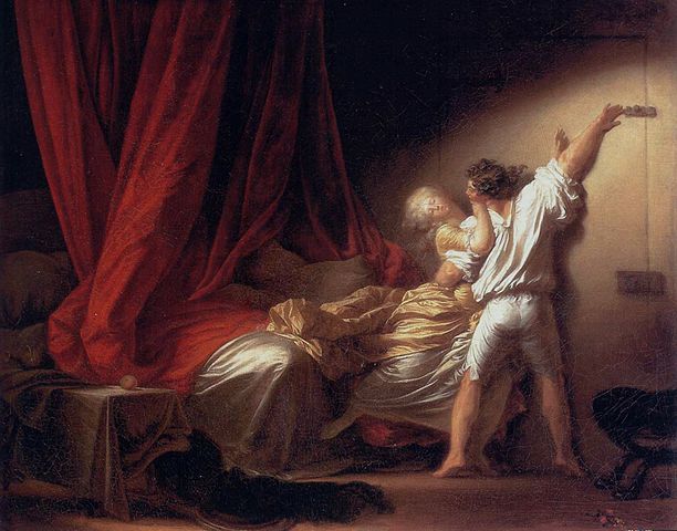 『かんぬき』（ Le Verrou ）　 71 cm× 92 cm　1776年－1779年頃　ジャン・オノレ・フラゴナール　ルーヴル美術館蔵