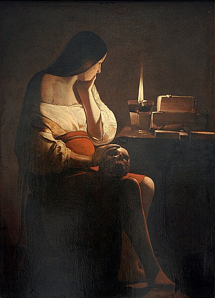 『悔い改めるマグダラのマリア』（ La Madeleine à la veilleuse ）　1640年－1645年頃　ジョルジュ・ド・ラ・トゥール　ルーヴル美術館蔵