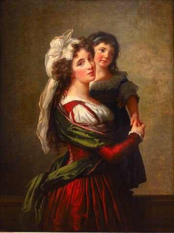 『建築家ピエール・ルソー夫人と娘』（ Madame Rousseau, femme de l'architecte Pierre Rousseau, et sa fille ）　1789年　エリザベート＝ルイーズ・ヴィジェ＝ルブラン　ルーヴル美術館蔵