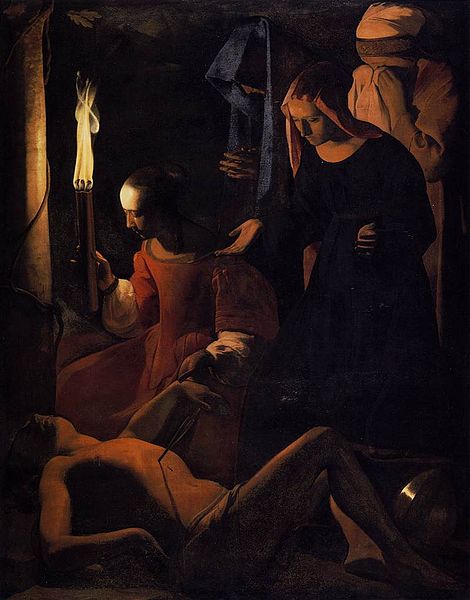 『イレネに介抱される聖セバスティアヌス』（ Saint Sébastien soigné par sainte Irène ）　1649年頃　ジョルジュ・ド・ラ・トゥール　ルーヴル美術館蔵