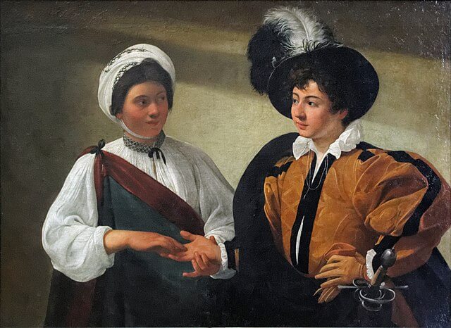 『女占い師』（La diseuse de bonne aventure ）　1596年頃　カラヴァッジォ　ルーヴル美術館蔵