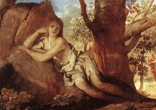 『エコーとナルキッソス』（ Echo et Narcisse ）　74cm×100cm　1628年－1630年　二コラ・プッサン　ルーヴル美術館蔵
