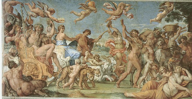 『バッカスとアリアドネの勝利』　1597年頃　アンニ―バレ・カラッチ　ファルネーゼ宮殿天井画（フレスコ画）