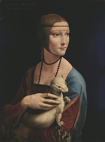 『白貂を抱く婦人』　54cm×39cm　1490年　レオナルド・ダ・ヴィンチ　クラクフ国立美術館蔵