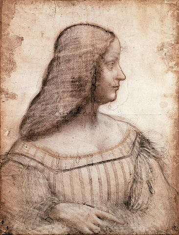 『イザベラ・デステの肖像』（ Portrait d'Isabelle d'Este ）　61cm×46.5cm　61cm×46.5cm　1500年頃　レオナルド・ダ・ヴィンチ　ルーヴル美術館蔵