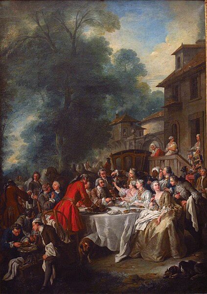 『狩の食事』（ Le Repas de Chasse’ aussi dit ‘Le déjeuner de Chasse ）　1737年　ジャン＝フランソワ・ド・トロワ　ルーヴル美術館蔵
