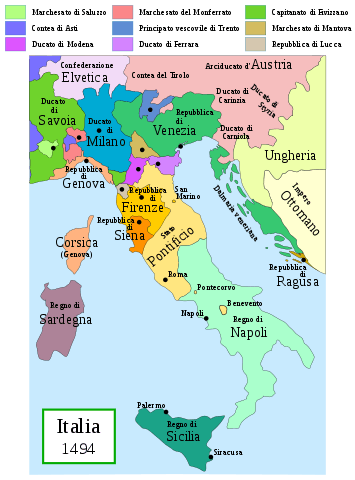 1494年頃のイタリア半島