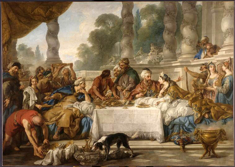 『エステルとアハシュロスの宴』（ Le repas d'Esther et d'Assuérus ）　1739年　ジャン＝フランソワ・ド・トロワ　ルーヴル美術館蔵