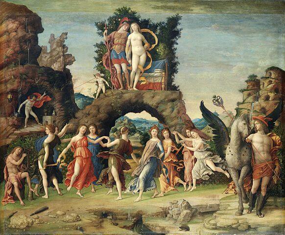 『パルナッソス』（ Mars et Vénus, dit Le Parnasse ）　1475年－1500年頃　アンドレア・マンテーニャ　ルーヴル美術館蔵