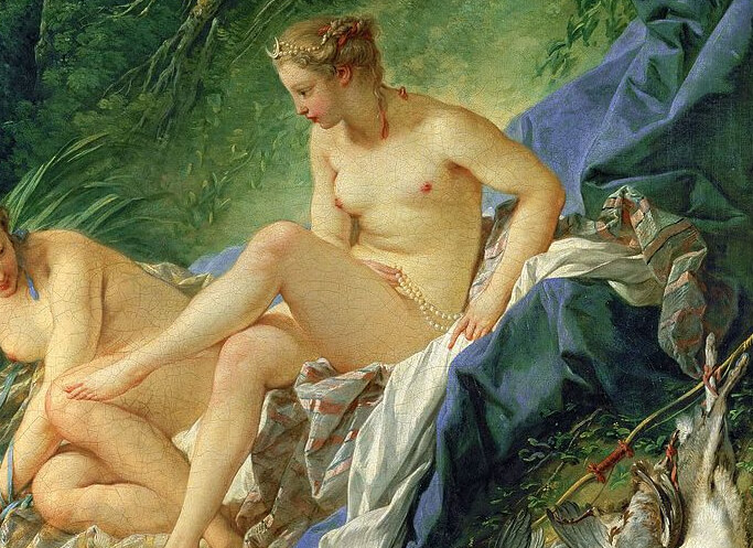 『ディアナの水浴』（ Diane sortant du bain ）　57 cm×73 cm　1742年　フランソワ・ブーシェ　ルーヴル美術館蔵
