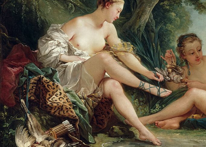 『狩りから帰るディアナ』　37 cm ×52 cm　1745年　フランソワ・ブーシェ　コニャック＝ジェイ美術館蔵