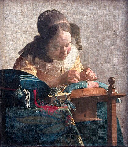 『レースを編む女』（ La Dentellière ）　1669年－1671年頃　ヨハネス・フェルメール　ルーヴル美術館蔵