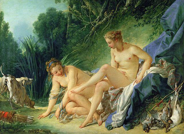 『ディアナの水浴』（ Diane sortant du bain ）　57 cm×73 cm　1742年　フランソワ・ブーシェ　ルーヴル美術館蔵