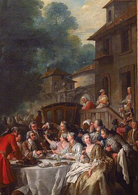 『狩の食事』（ Le Repas de Chasse’ aussi dit ‘Le déjeuner de Chasse ）　1737年　ジャン＝フランソワ・ド・トロワ　ルーヴル美術館蔵