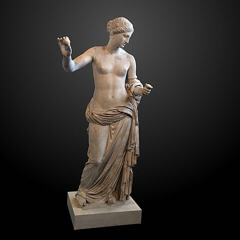 『アルルのヴィーナス像』（ statue ; Vénus d'Arles ）　高さ220cm×幅102cm×奥行き65cm　紀元前350年頃　プラクシテレス原作　ルーヴル美術館蔵