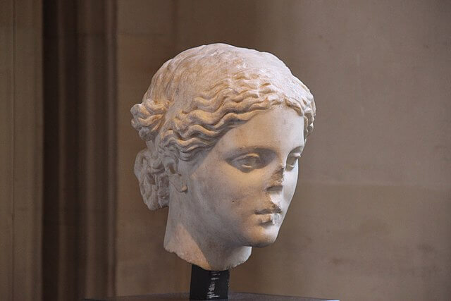 アフロディテ頭部　高さ33.5cm 幅22cm 奥行き29cm　ローマ帝国時代（プラクシテレスのオリジナルは紀元前360年頃）　ルーヴル美術館蔵