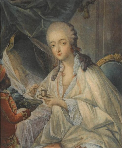 『コーヒーを飲むデュ・バリー夫人』　ジャン＝バティスト・アンドレ・ゴーチエ＝ダゴティ　1771年-1780年頃　ヴェルサイユ宮殿