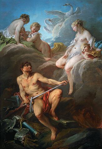 『ウルカヌスにアイネイアスの武器を求めるヴィーナス』（ Vénus demandant à Vulcain des armes pour Énée. ）　1732年　フランソワ・ブーシェ　ルーヴル美術館蔵