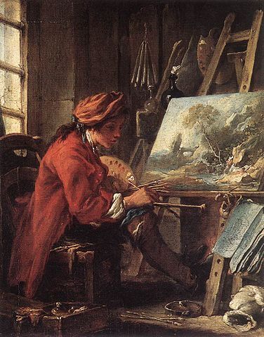 『アトリエの画家』（ Le Peintre dans son atelier ）　1725年－1730年頃　フランソワ・ブーシェ　ルーヴル美術館蔵