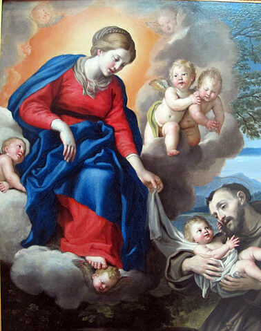『聖母子と聖フランチェスコ』（ La Vierge à l'Enfant avec saint François (ou saint Antoine de Padoue )　43 × 36 cm　1621年－1625年頃　ドメニキーノ　ルーヴル美術館蔵