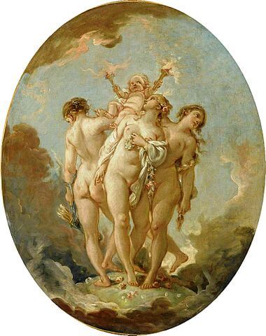 『三美神』（ Les trois Grâces supportant l’ Amour ）　1765年　フランソワ・ブーシェ　ルーヴル美術館蔵