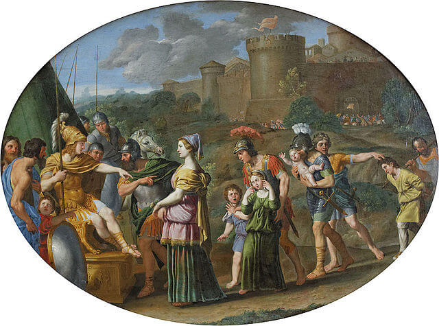 『アレクサンダー大王を前にしたティモクレア』（ Timoclée captive amenée devant Alexandre ）　1610年代　ドメニキーノ　ルーヴル美術館蔵
