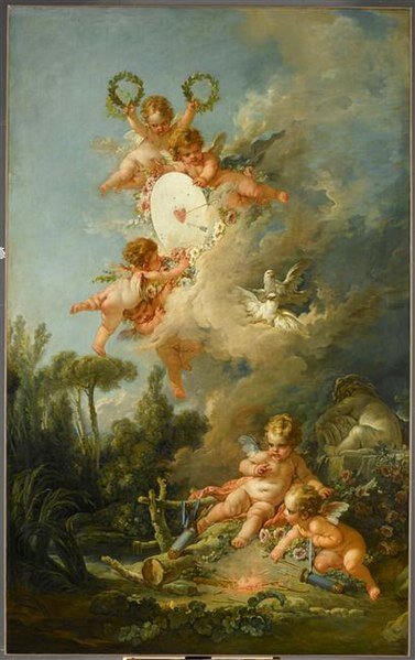 『愛の的』（ La Cible d'Amour ）　2.68 m × 1.67 m　1758年　フランソワ・ブーシェ　ルーヴル美術館蔵