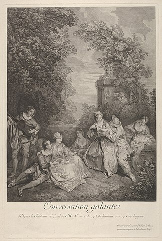 『優雅な会話』（ Gallant conversation' (Conversation galante) ）　1743年　二コラ・ランクレ原画　メトロポリタン美術館蔵