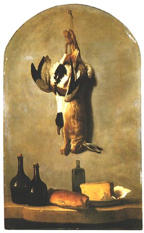 『静物画（ウサギ、アヒル、瓶、パン、チーズ）　1742年　ジャン＝バティスト・ウードリー