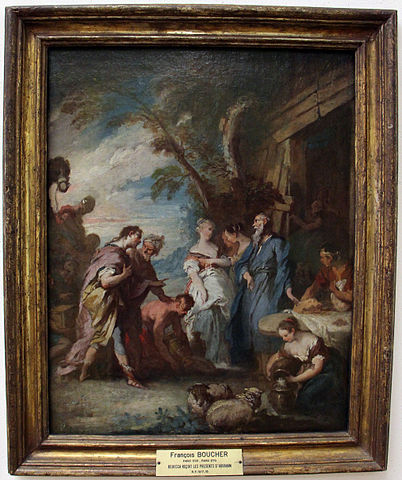 『エリエゼルの手からアブラハムの贈り物を受け取るリベカ』　1725年から1750年の間　フランソワ・ブーシェ　ルーヴル美術館蔵