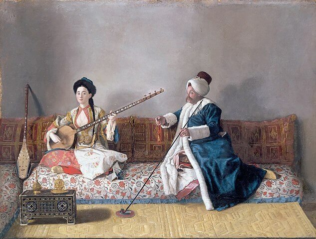 『トルコの衣装を着たレヴェット氏とエレーヌ・グラヴァーニ嬢』　1740年頃　ジャン＝エティエンヌ・リオタール