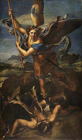 『大天使ミカエルと悪魔』（ Saint Michel terrassant le démon, dit Le Grand Saint Michel ）　1518年　ラファエロ