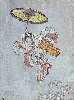 『清水舞台より飛ぶ女』 1750年 鈴木春信( a girls jumps from Kiyomizu-dera by Suzuki, harunobu )