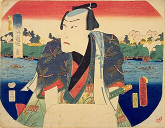 団扇絵(花揃戯場の道連 三升。錦絵画帳『花揃戯場の道連』より) 歌川国貞 国立国会図書館蔵