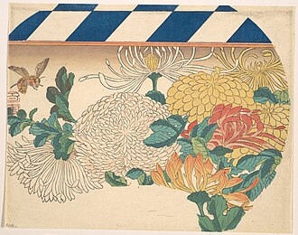 団扇絵( Chrysanthemums in Fan-shaped Design ) 1840年代 歌川広重 メトロポリタン美術館蔵