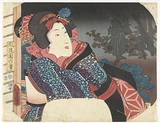 団扇絵( Vrouw bedekt lantaarn met kimono ) 1852年 歌川国貞 アムステルダム国立美術館蔵
