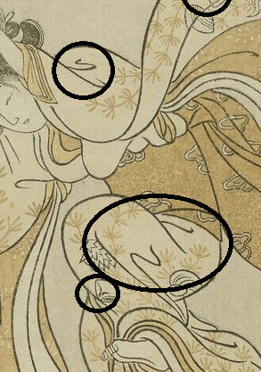 『清水舞台より飛ぶ女』 (Beauté sautant dans le vide depuis le balcon du temple Kiyomizu-dera)　1765年　鈴木春信　フランス国立図書館蔵
