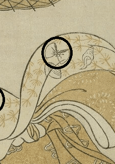 『清水舞台より飛ぶ女』 (Beauté sautant dans le vide depuis le balcon du temple Kiyomizu-dera)　1765年　鈴木春信　フランス国立図書館蔵