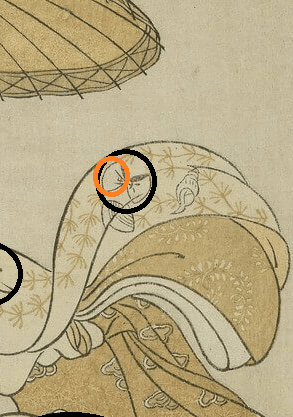 『清水舞台より飛ぶ女』 (Beauté sautant dans le vide depuis le balcon du temple Kiyomizu-dera)　1765年　鈴木春信　フランス国立図書館蔵