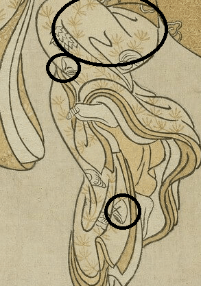 『清水舞台より飛ぶ女』 (Beauté sautant dans le vide depuis le balcon du temple Kiyomizu-dera)　1765年　鈴木春信　フランス国立図書館蔵